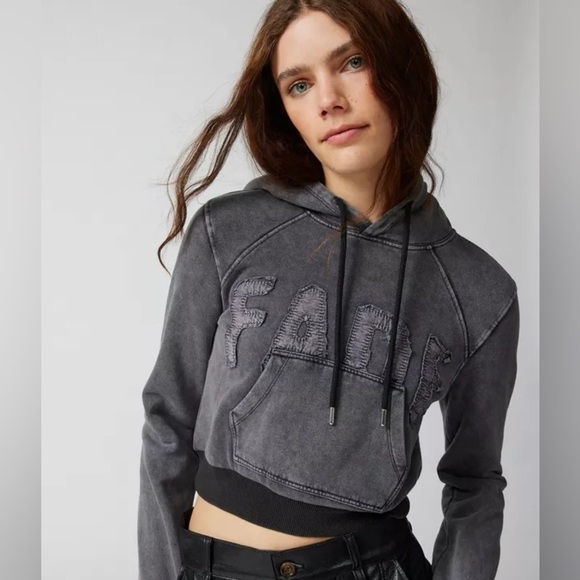 UO Urban Outfitters FADE Distressed Cropped Hooded Sweatshirt Size Small - Picture 1 of 16